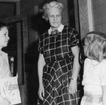 Mrs. Jenks Greets Students at South Grade School on First Day of School